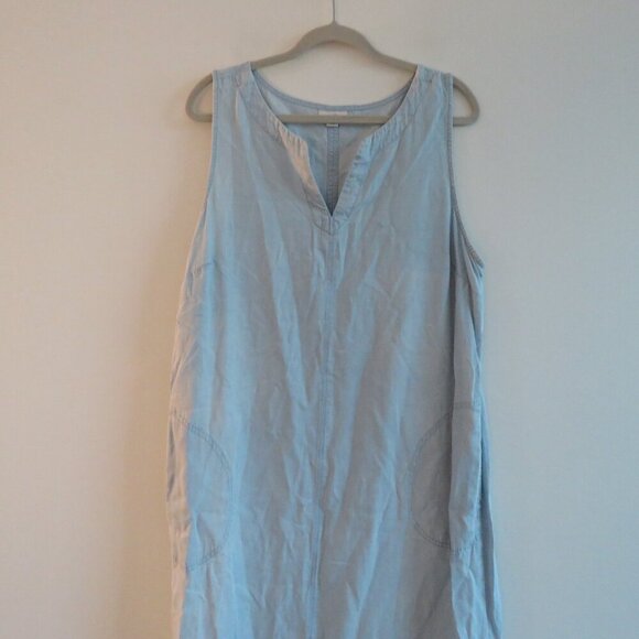 J. JILL Light Denim Maxi Chambray Dress Coastal Lagenlook Minimalist Size XL P - Picture 3 of 15